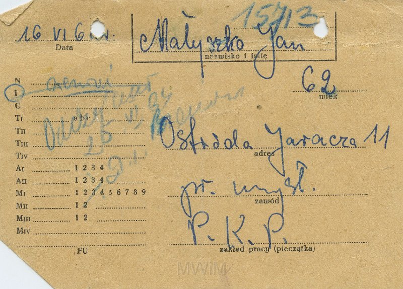 KKE 5557.jpg - Dok. Potwierdzenie zatrudnienia i stanowiska w Polskich Kolejach Państwowych dla Jan Małyszko, Ostróda, 16 VI 196X r.